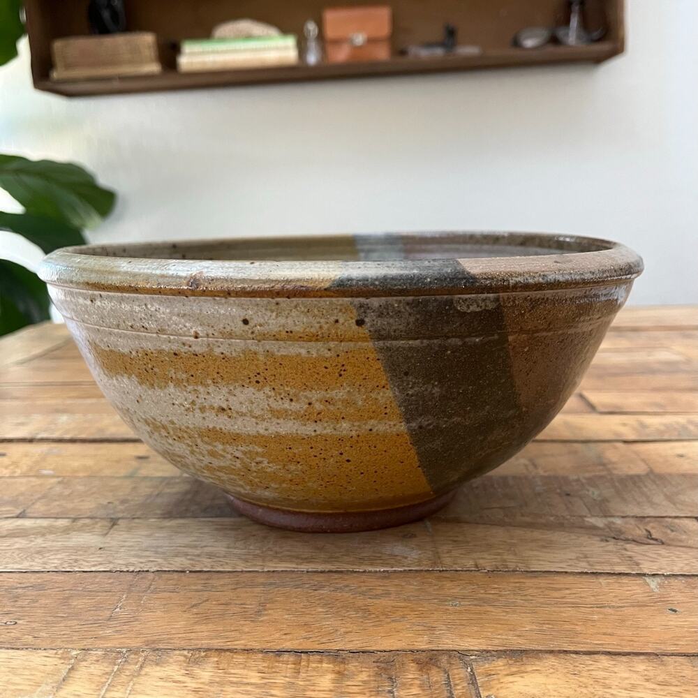 Studio Art Stoneware Bowl 9.75 in Blue & Gray Glaze Dipped Semi-Matte